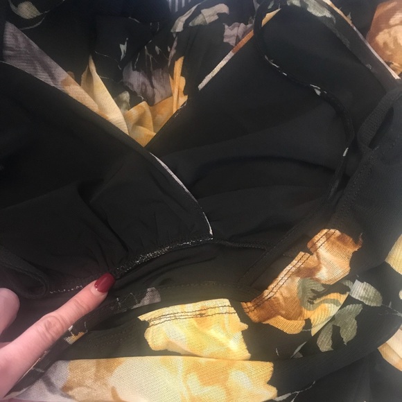 Black Yellow Floral Strappy Hi Low Surplice Dress - Picture 4 of 4